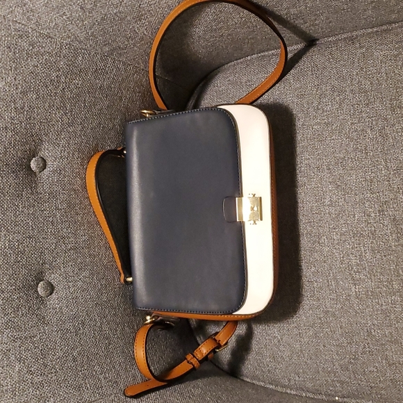 Navy Blue, White, & Tan Crossbody Bag - Picture 1 of 4